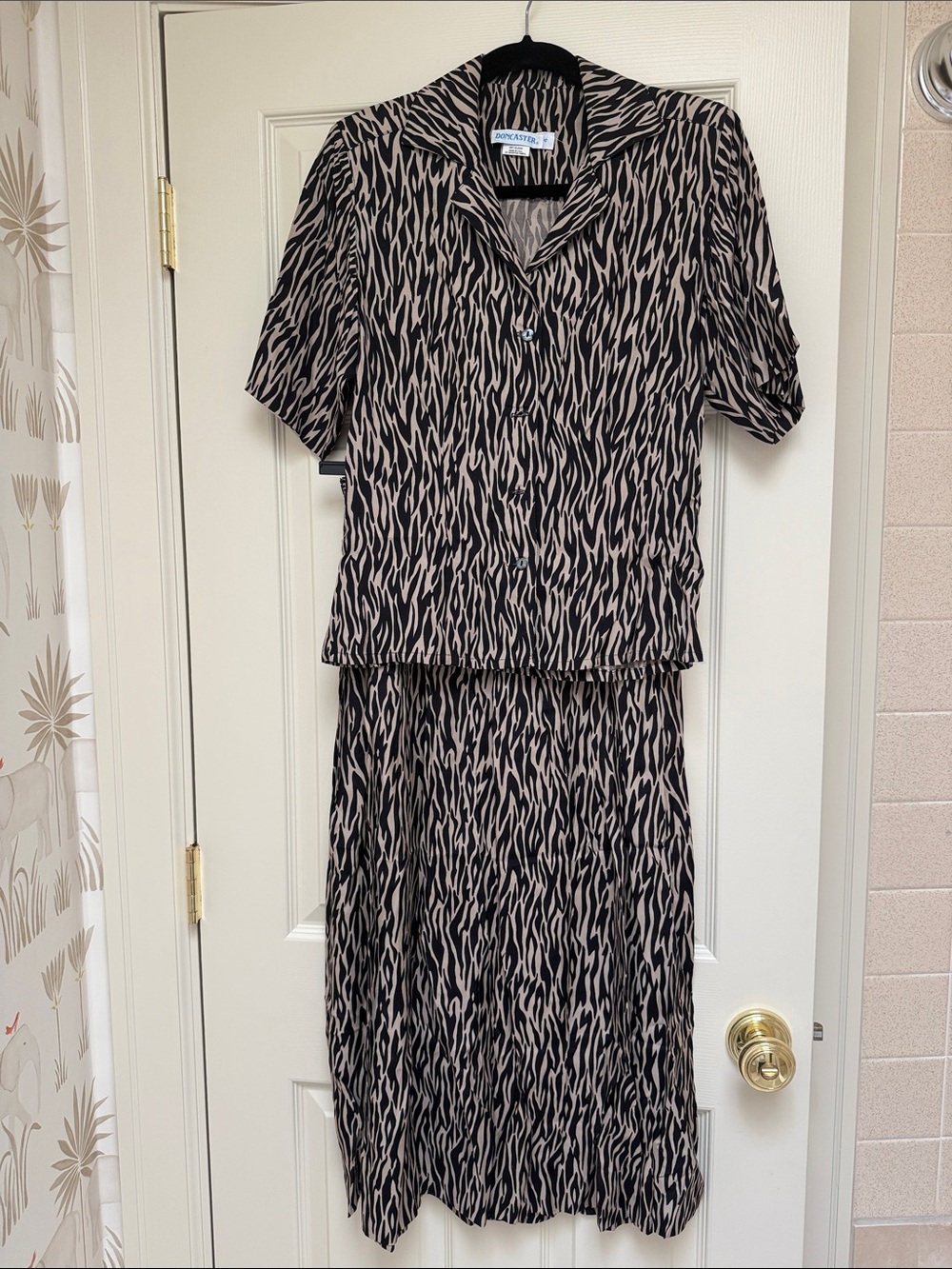 Doncaster Skirt Set Womens 4 Black Beige Vintage Zebra Animal Print Casual 2pc